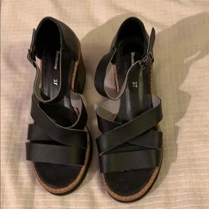 ROMANO 7 black leather chunky block heels